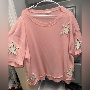 Pink Star Studded Short Sleeve Top